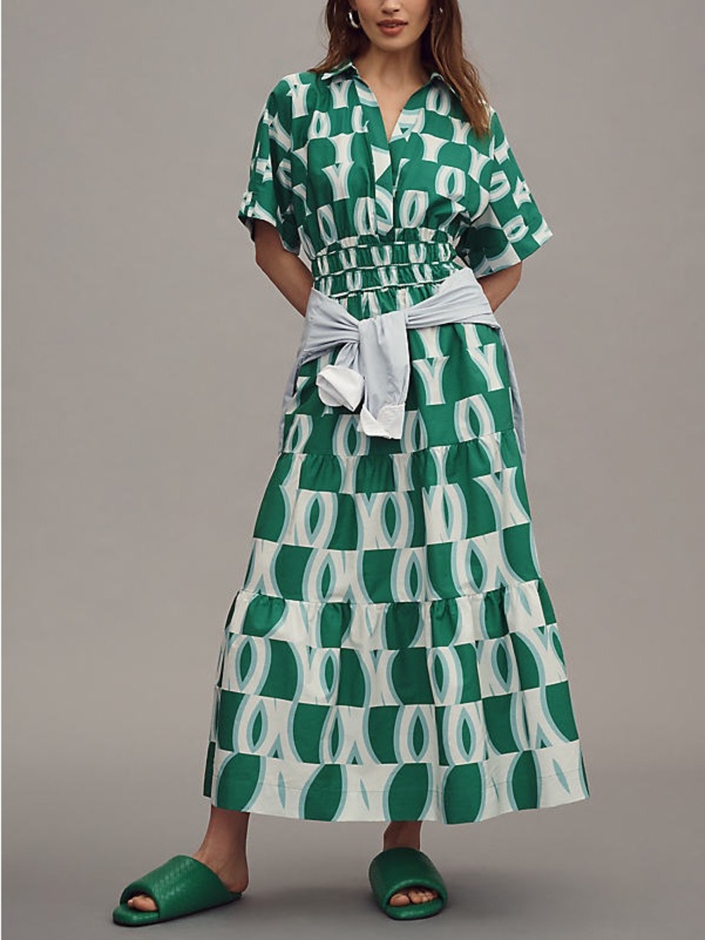 Anthropologie Somerset Maxi Shirt Dress (Green & White)